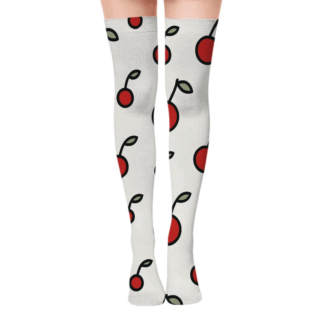 Minimalist Dot Field With Cherry Accents designer print over-the-knee socks