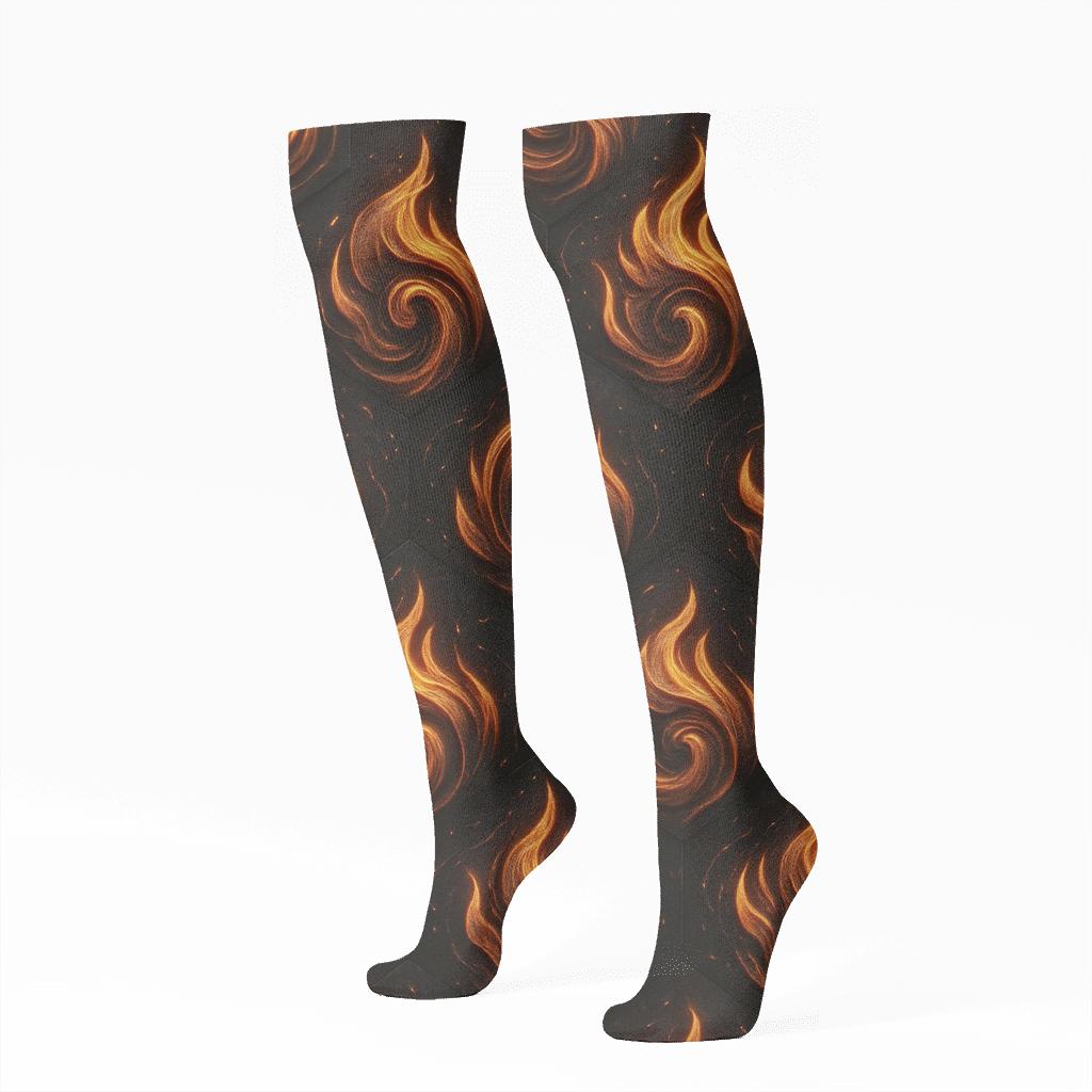 Molten Copper Flame Tessellation On Charcoal Black soft everyday knee-high socks