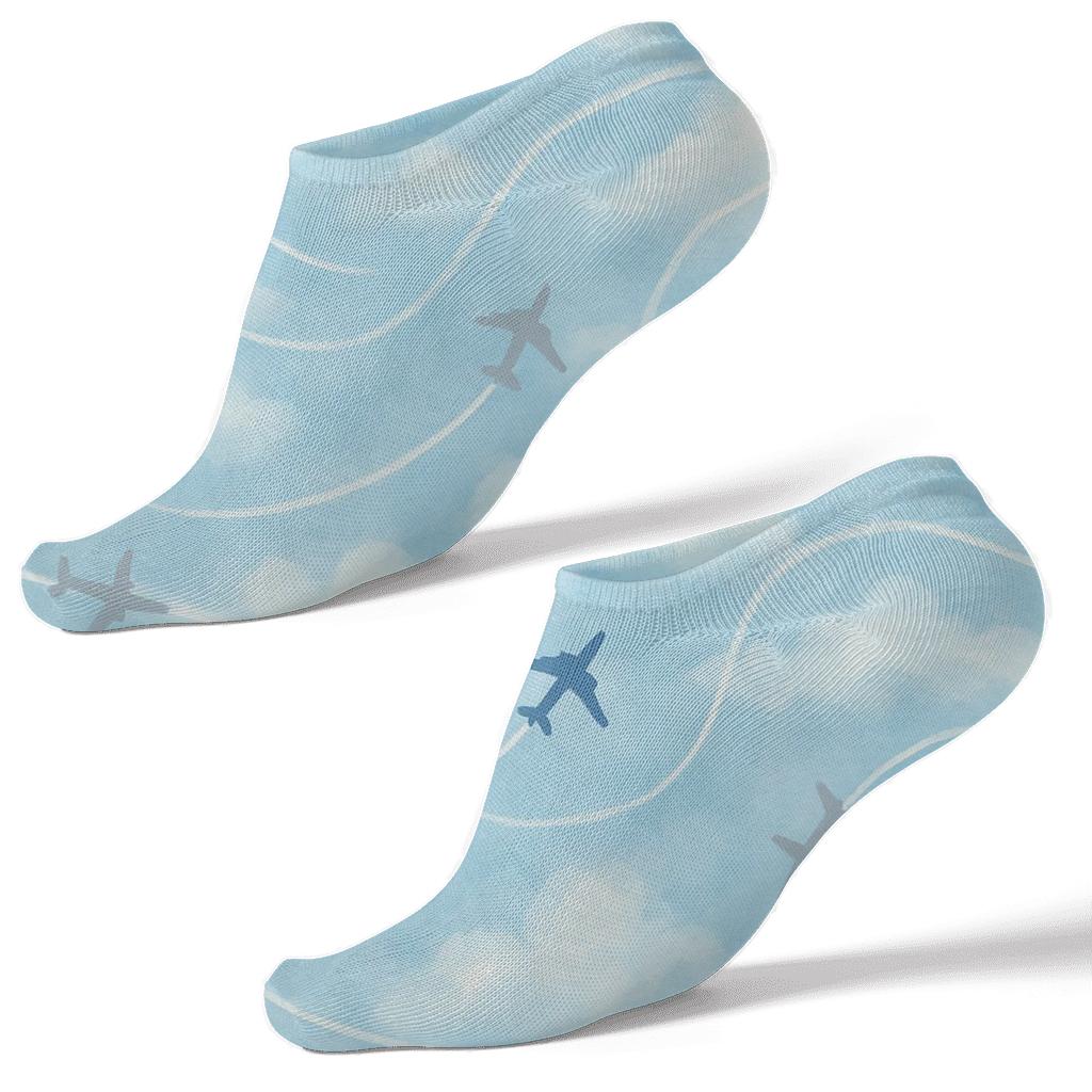 Sky Blue Airplane Silhouette Scatter With Flight Paths soft everyday ankle socks