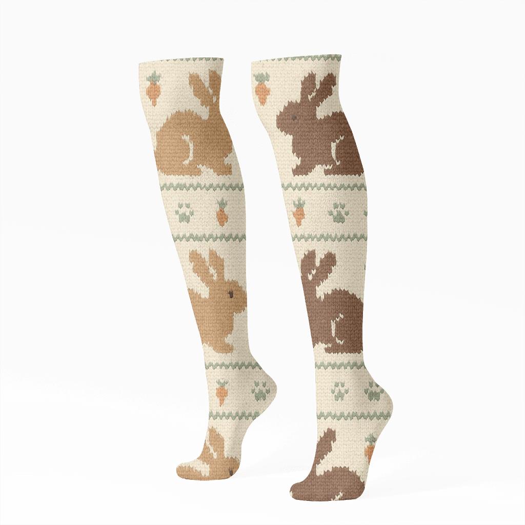 Knitted Meadow Bands With Rabbit Silhouettes trendy patterned knee-high socks