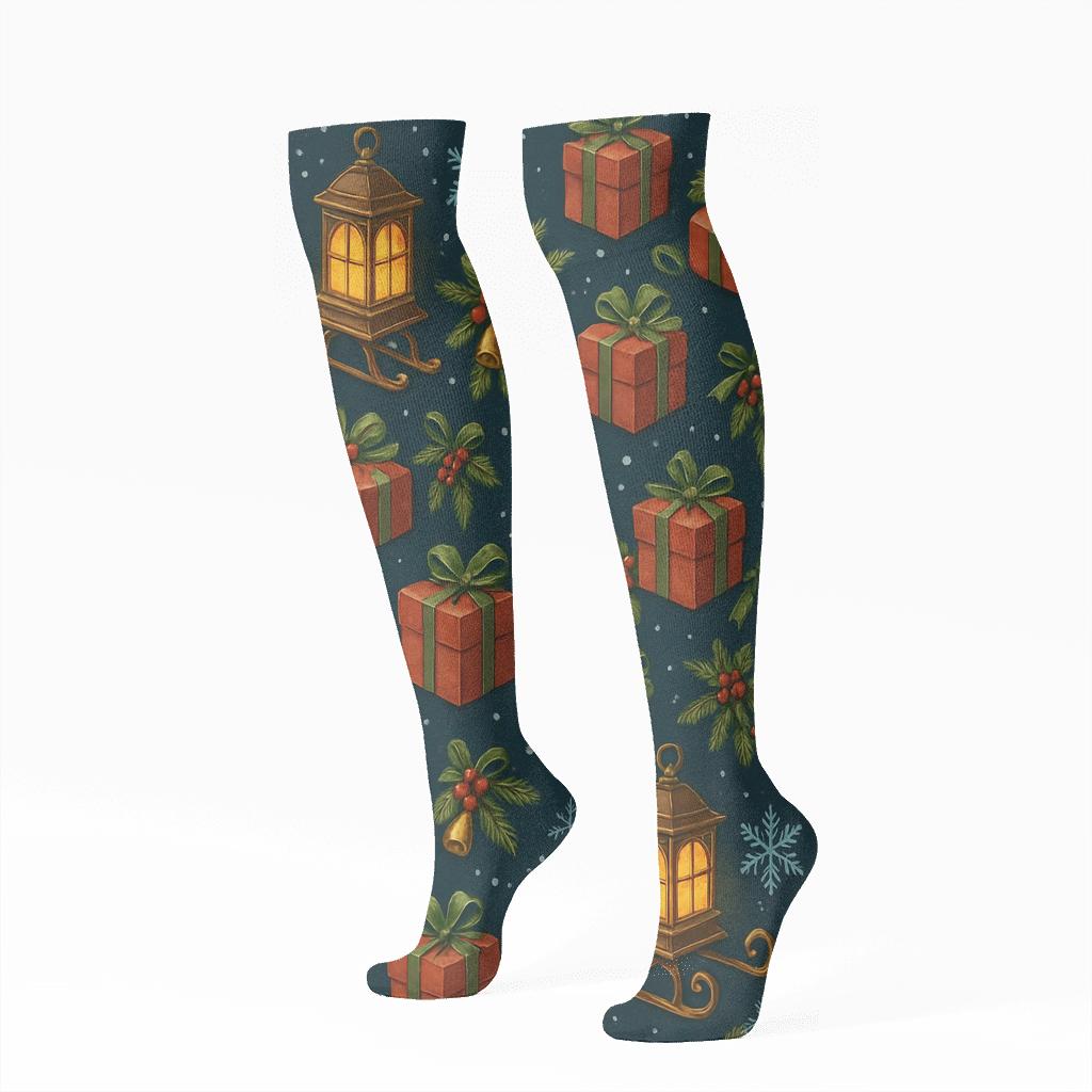Lantern Lit Sleigh Parade Repeat On Deep Navy soft everyday knee-high socks