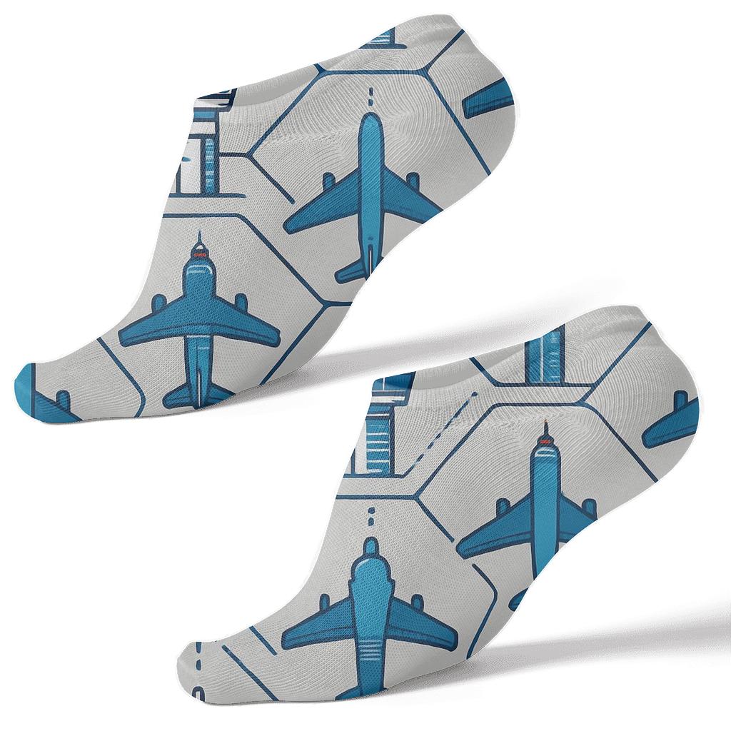 Air Traffic Control Tower And Airplane Lattice Repeat premium sports ankle socks
