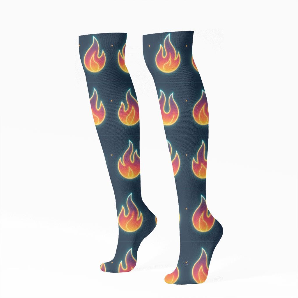 Neon Flame Signage Stripe Repeat On Midnight Navy personalized knee-high socks