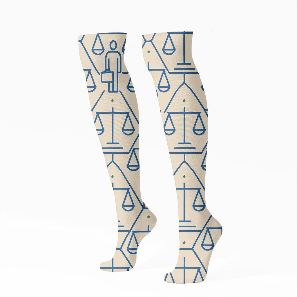 Scales Lattice With Lawyer Silhouettes unique graphic knee-high socks