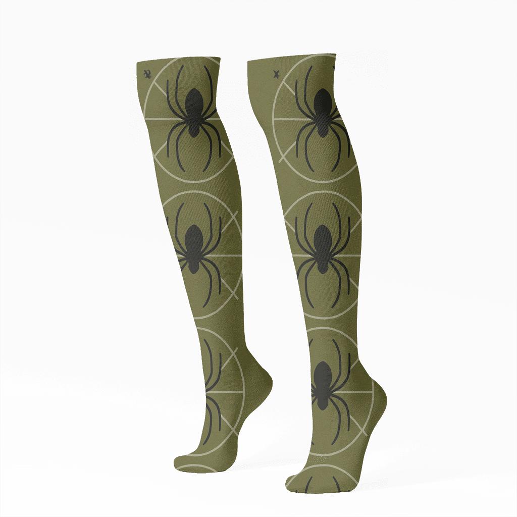 Botanical Tile With Spider Silhouettes custom knee-high socks