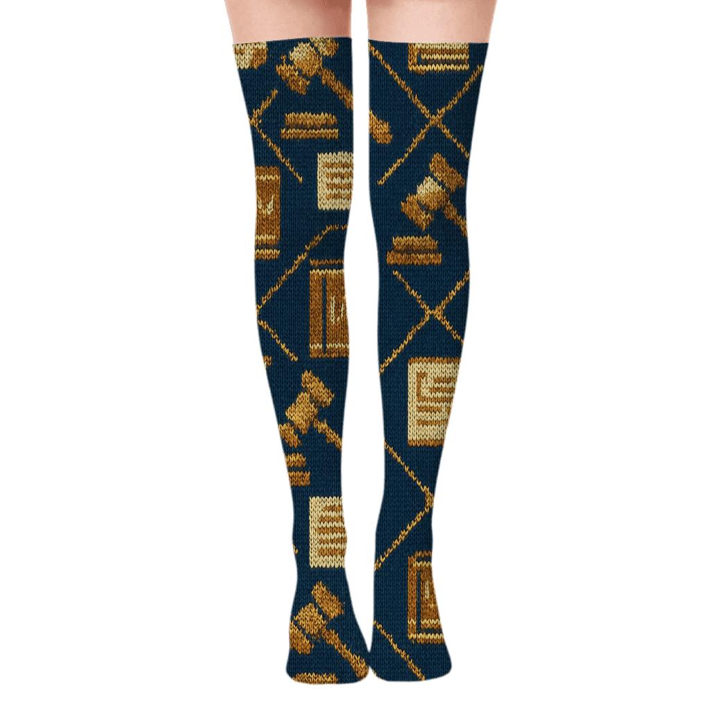 Lawyer Gavel Knit Tessellation premium cozy over-the-knee socks