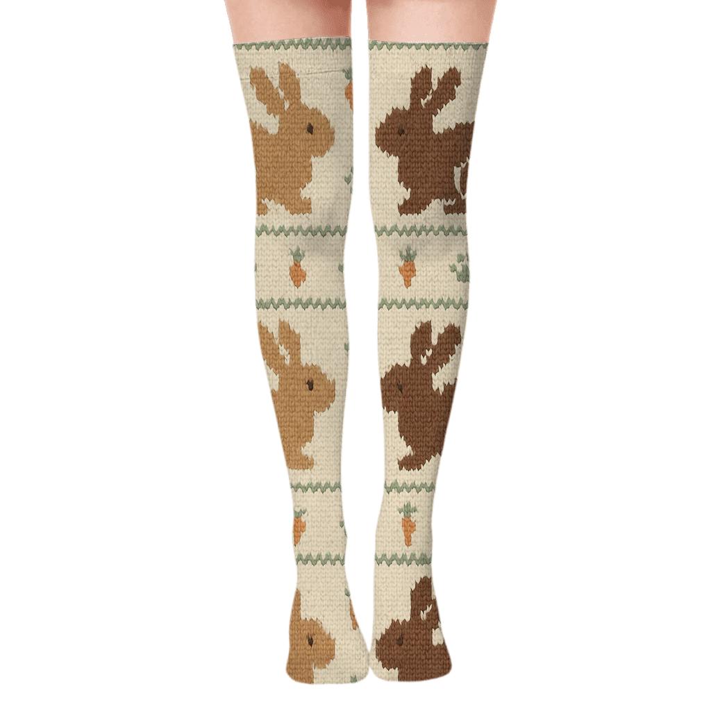Knitted Meadow Bands With Rabbit Silhouettes unique graphic over-the-knee socks