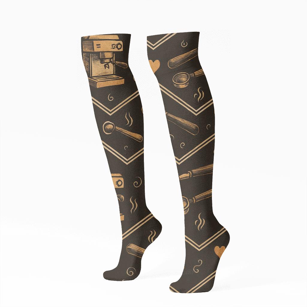Coffee Bean Chevron In Barista Poster Style unique graphic knee-high socks