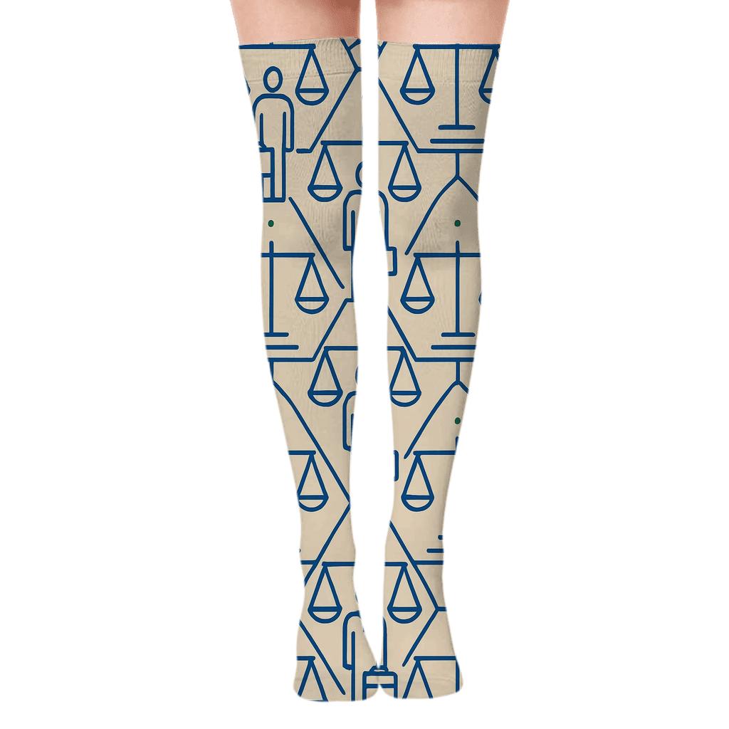 Scales Lattice With Lawyer Silhouettes unique graphic over-the-knee socks