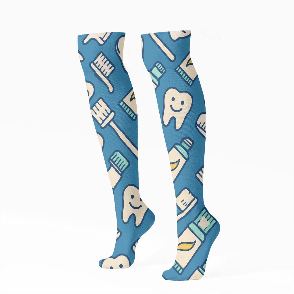 Toothbrush Chevron In Dentist Pop Style personalized knee-high socks