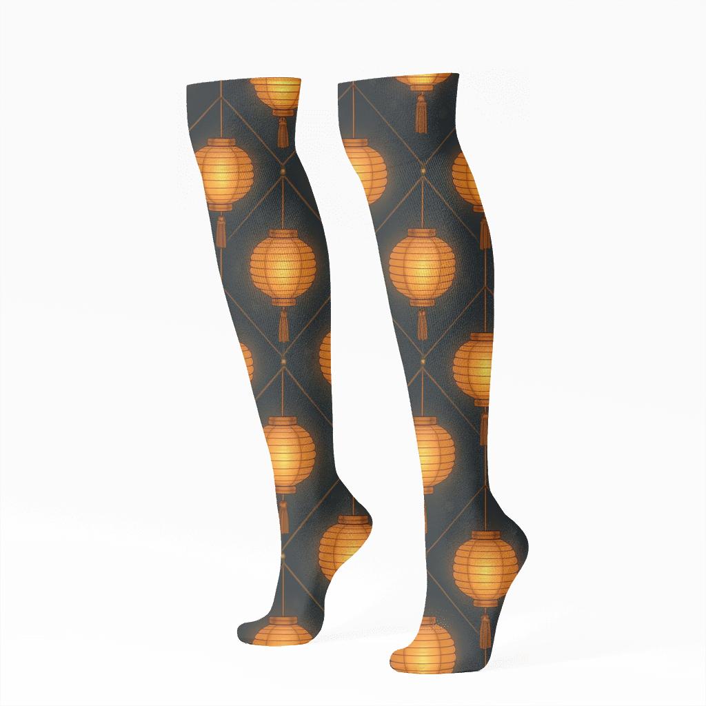 Midnight Lattice Lantern Festival Repeat stylish athletic knee-high socks