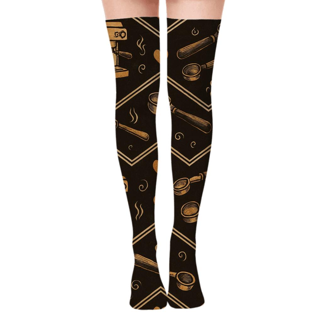 Coffee Bean Chevron In Barista Poster Style custom over-the-knee socks
