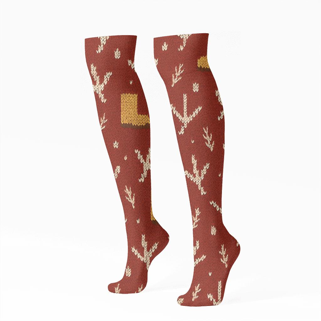 Rain Boots With Chicken Footprint Diagonal Repeat comfortable cotton knee-high socks