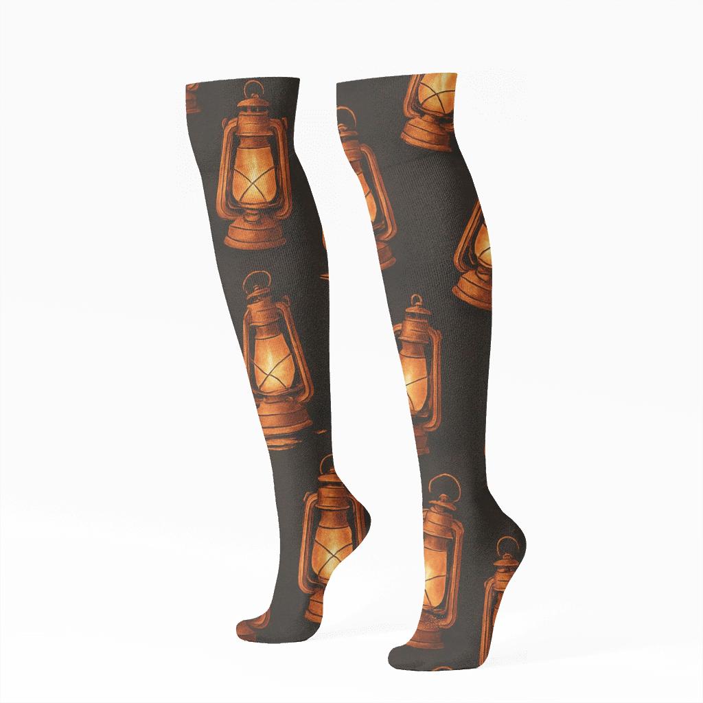 Copper Frame Motifs With Lantern Glow trendy patterned knee-high socks