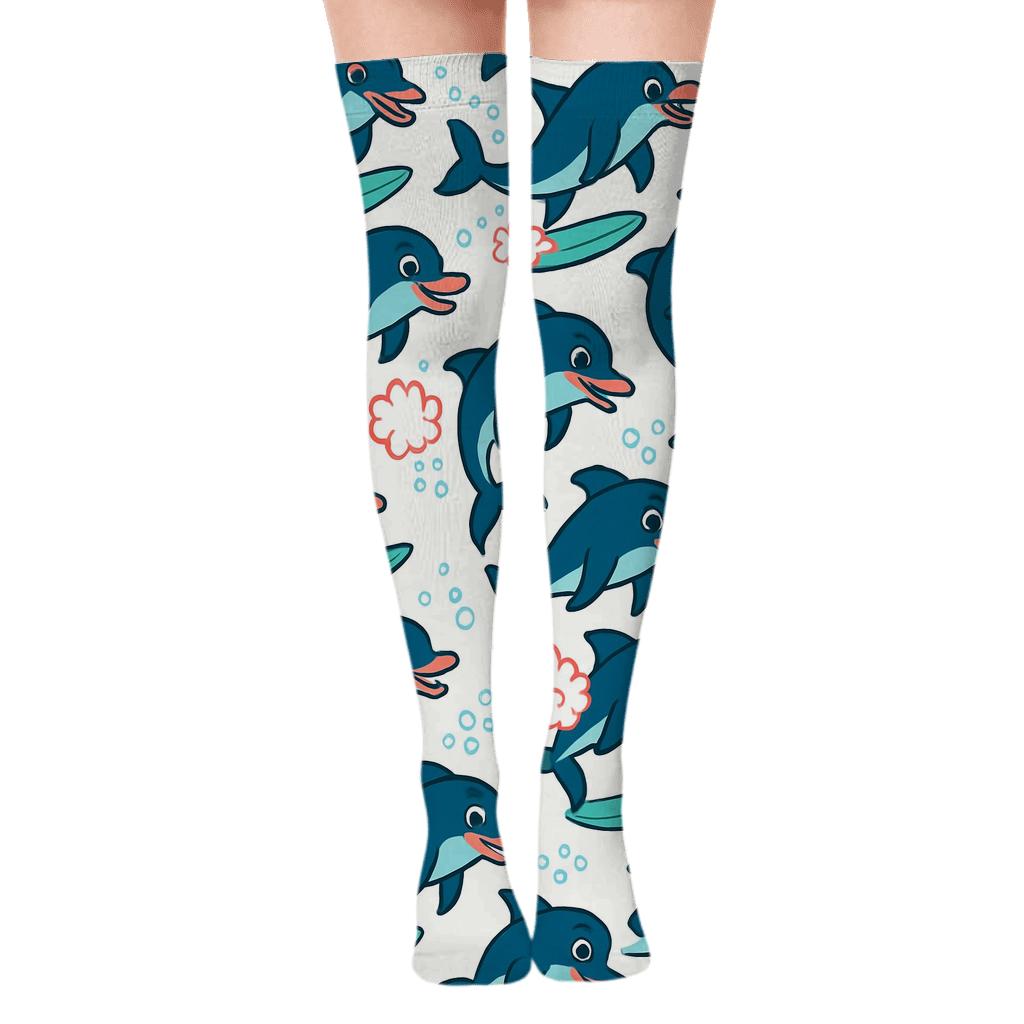 Surf Party Dolphin Pattern Pop designer print over-the-knee socks