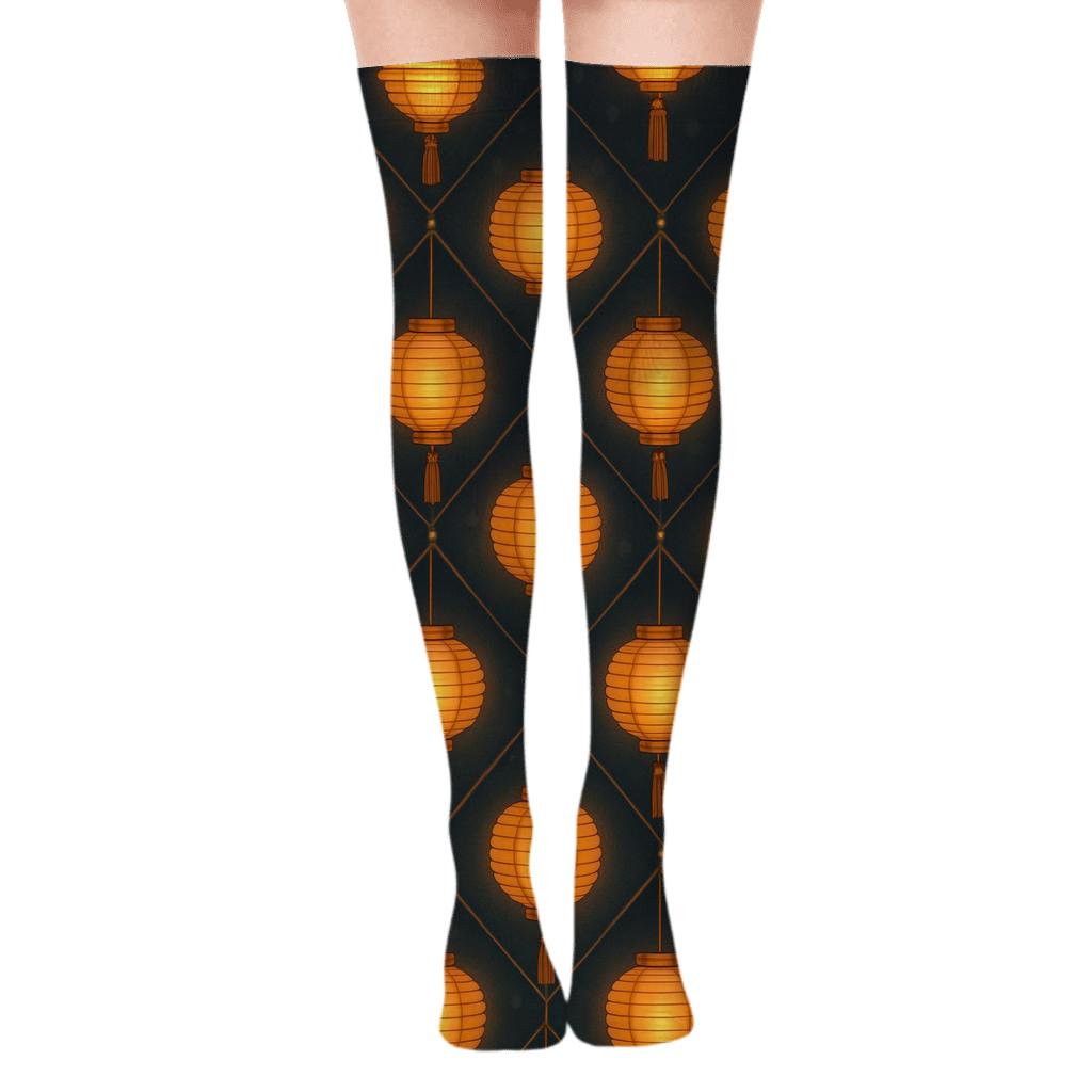 Midnight Lattice Lantern Festival Repeat designer print over-the-knee socks
