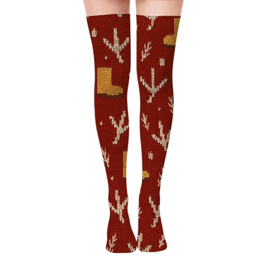 Rain Boots With Chicken Footprint Diagonal Repeat soft everyday over-the-knee socks