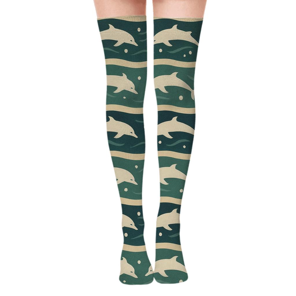 Nautical Current Bands With Dolphin Silhouettes custom over-the-knee socks