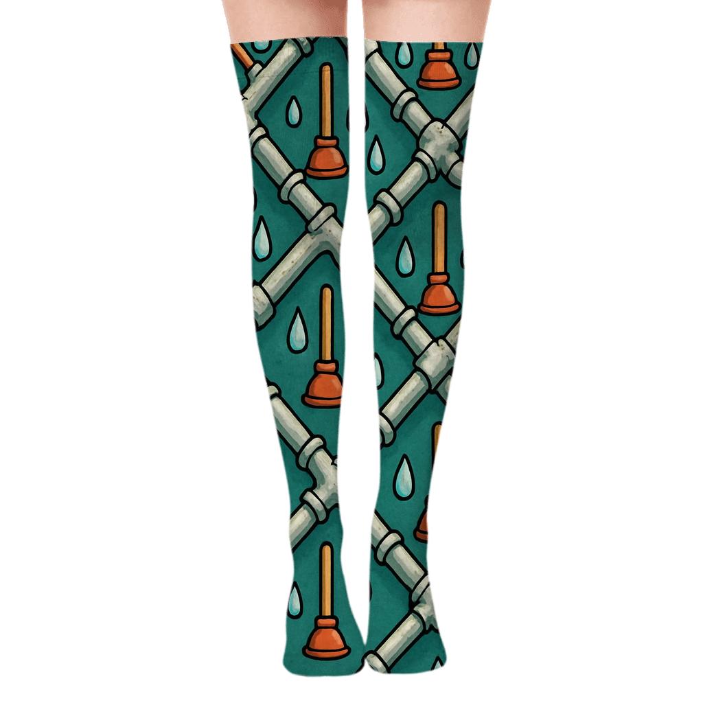 Pipe Lattice Party, Plumber Edition premium cozy over-the-knee socks