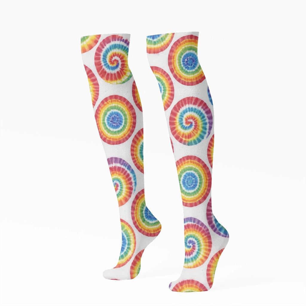 Full Spectrum Spiral Tile Carousel On White Background soft everyday knee-high socks