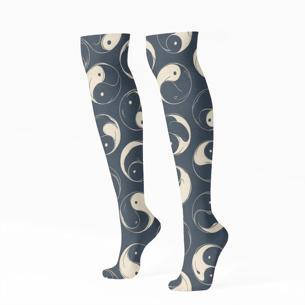 Indigo Koi Duality Ring Tessellation comfortable cotton knee-high socks