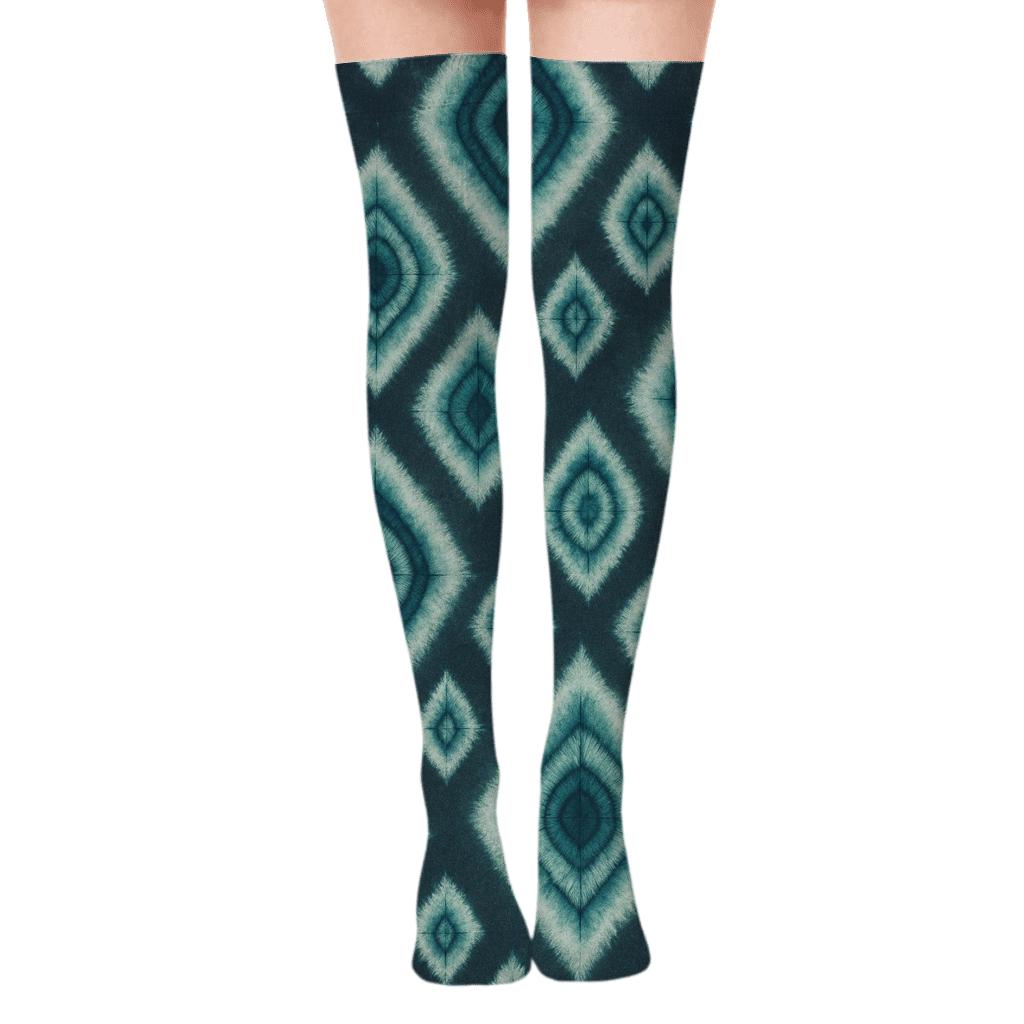 Teal Seafoam Shibori Diamond Pulse On Charcoal Background premium cozy over-the-knee socks