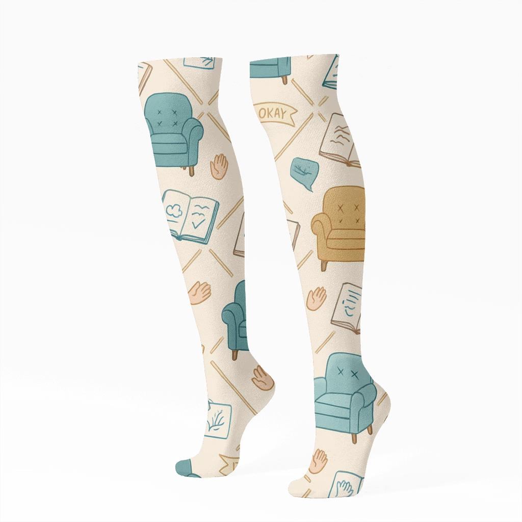 Therapy Chair Lattice With Counselor Notes trendy patterned knee-high socks