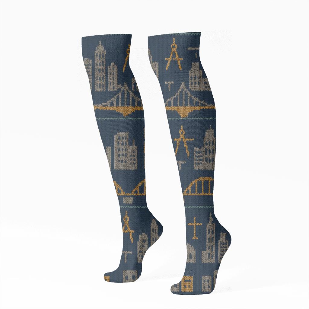 Knitted City Bands With Architect Motifs comfortable cotton knee-high socks