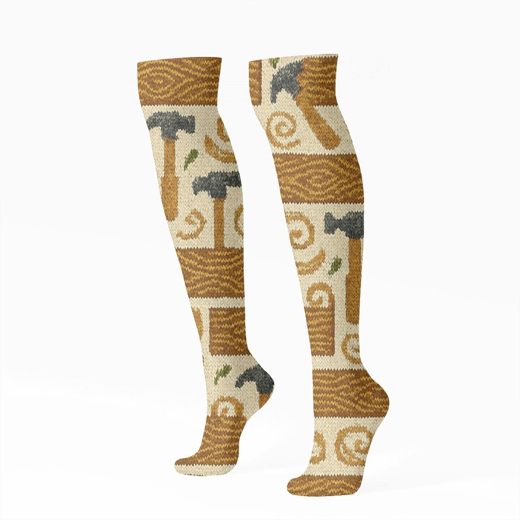 Knitted Carpenter Grain And Shavings unique graphic knee-high socks