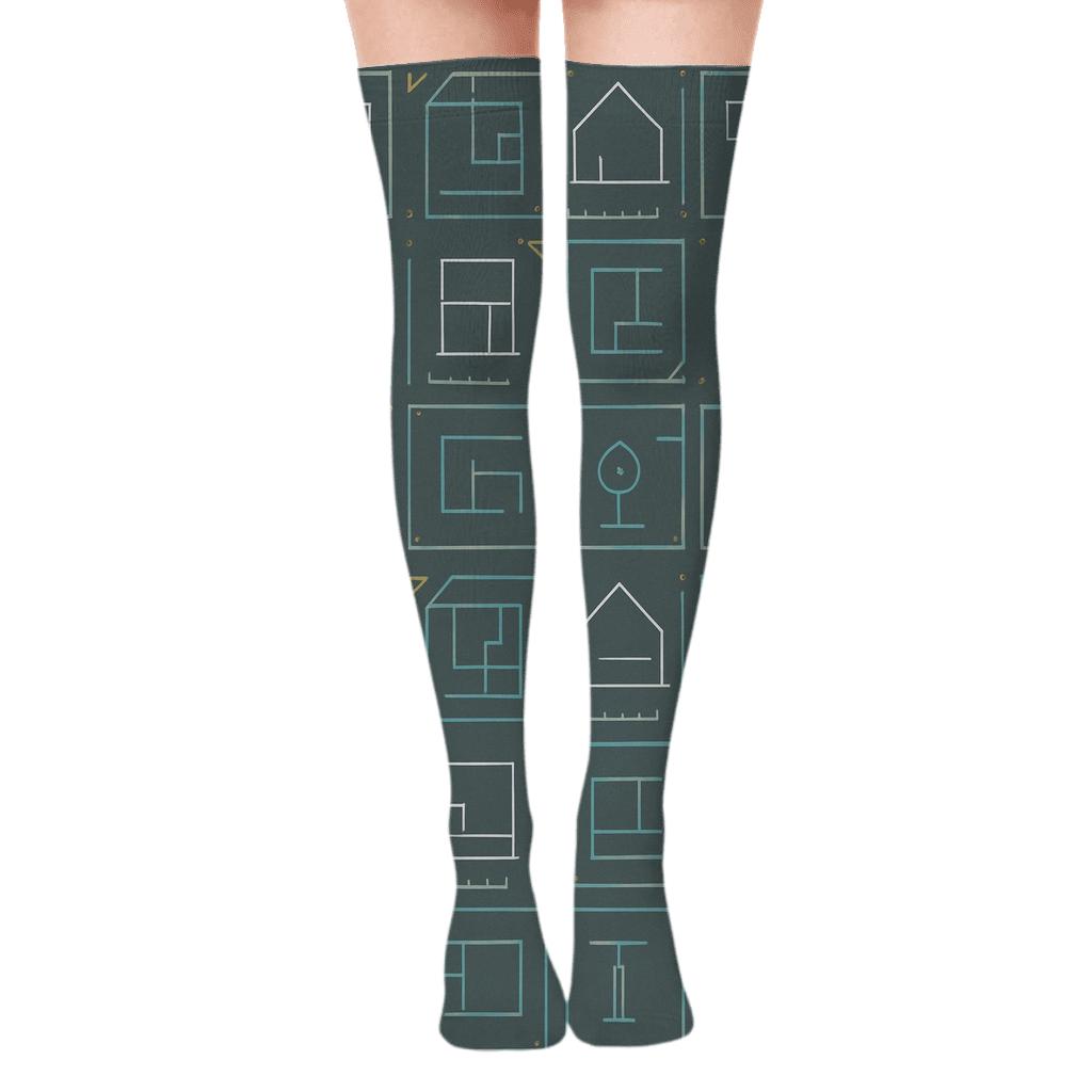 Blueprint Tile Pattern, Architect Edition soft everyday over-the-knee socks