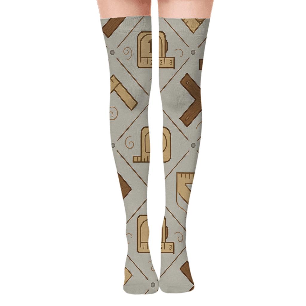 Tool Lattice With Carpenter Charm trendy patterned over-the-knee socks