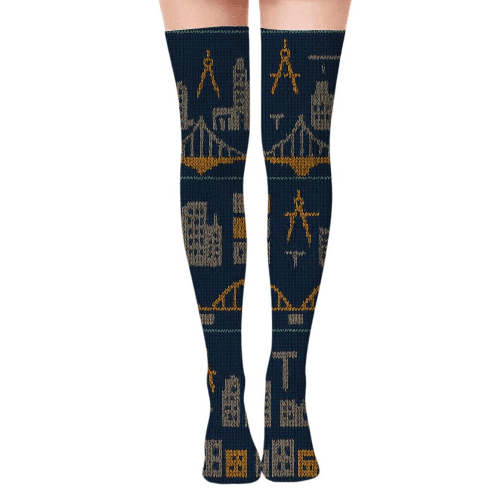 Knitted City Bands With Architect Motifs soft everyday over-the-knee socks
