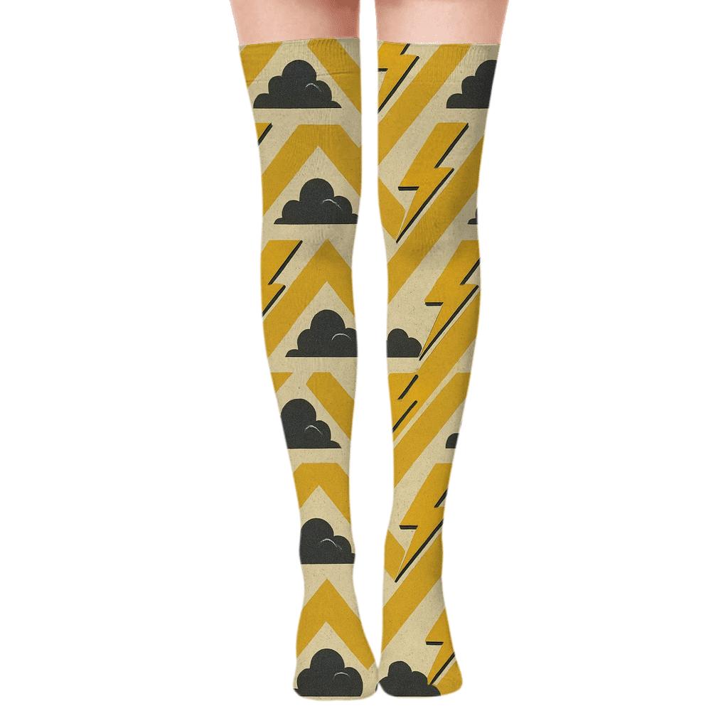Vintage Voltage Chevron Bands On Warm Gray Paper stylish fashion over-the-knee socks