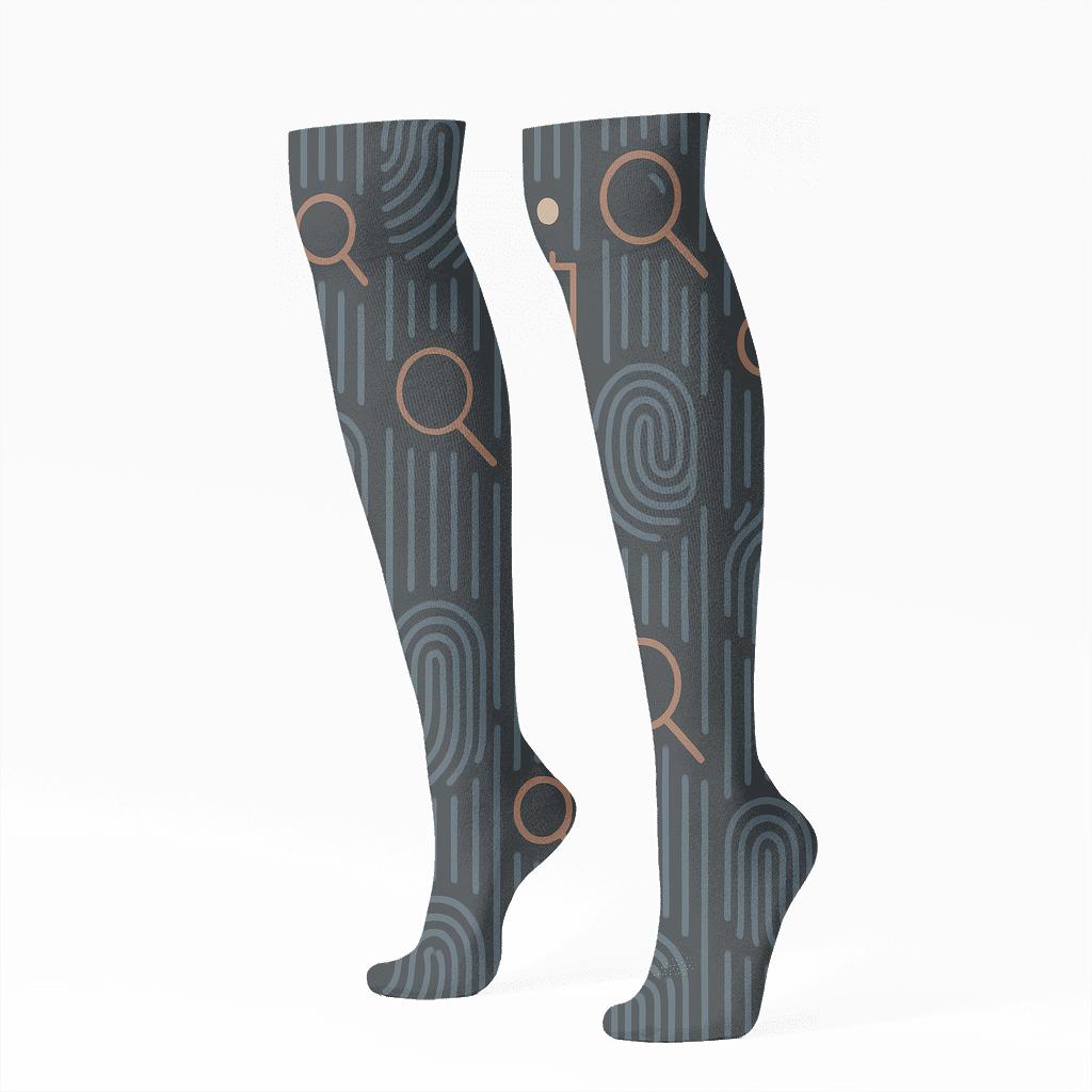 Fingerprint Pinstripe Pattern With Police Detective Details trendy patterned knee-high socks