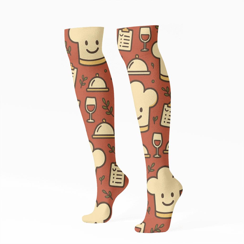 Restaurant Manager Chef Hat Tessellation custom knee-high socks