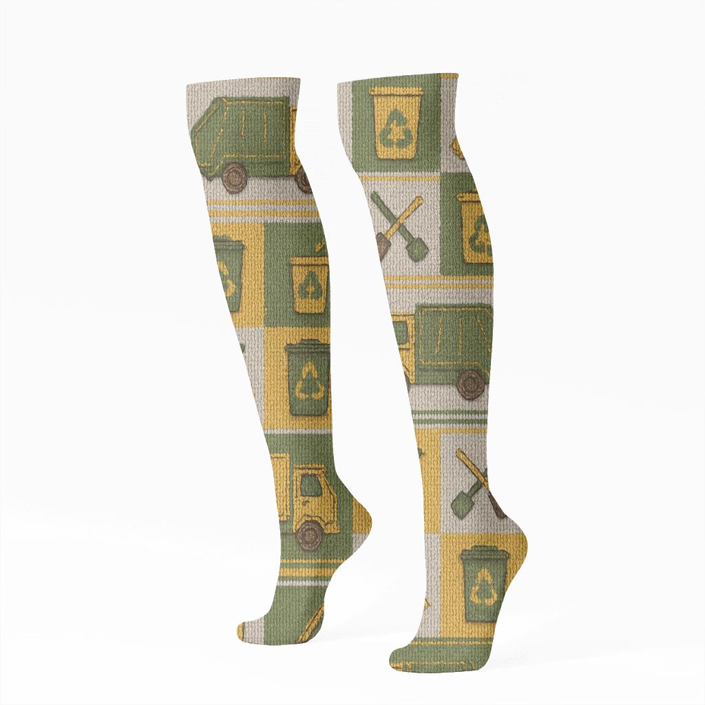 Knitted Sanitation Worker Patchwork Parade comfortable cotton knee-high socks