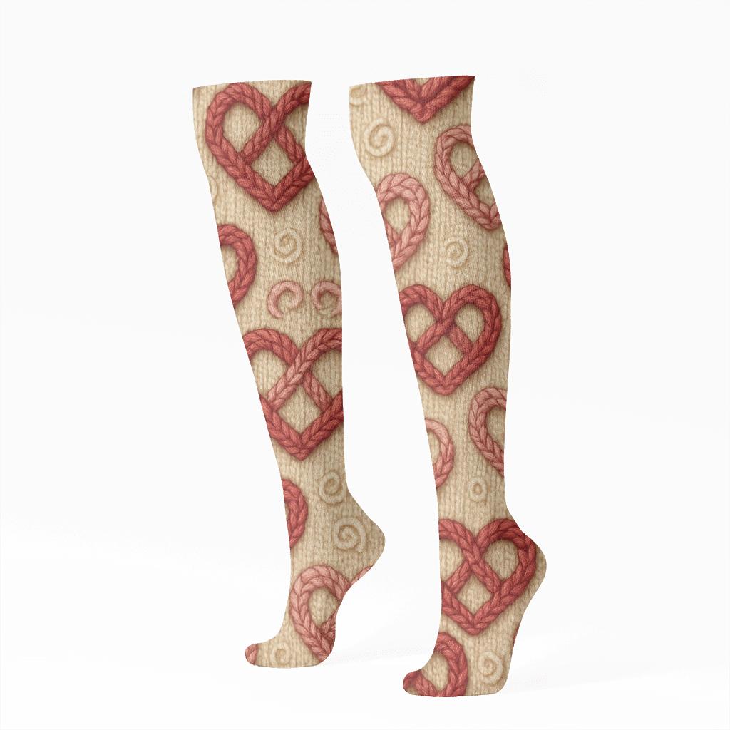 Knitted Illusion Valentine S Infinity Heart Cable Tiles comfortable cotton knee-high socks