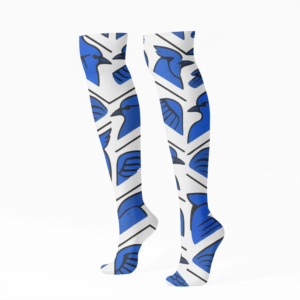 Blue Jay Crest Chevron On White Background designer print knee-high socks