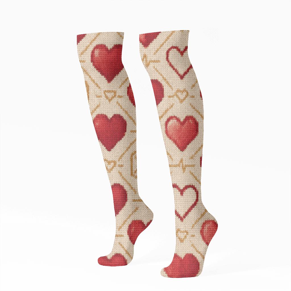 Knitted Candy Hearts In Valentines Classic Heart Lattice custom knee-high socks