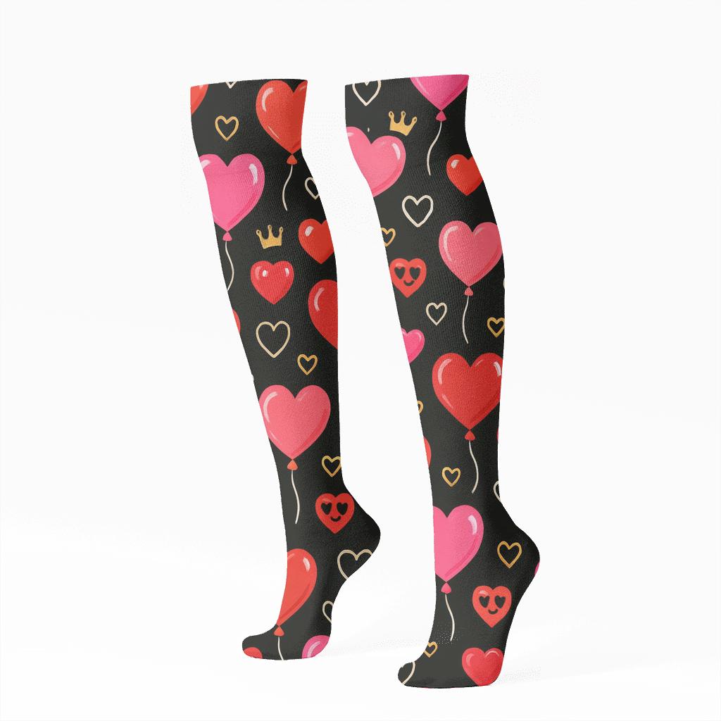 Midnight Confetti Pattern With Classic Heart Balloons custom knee-high socks