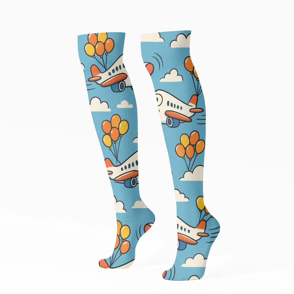 Playful Airplane Balloon Race Scatter custom knee-high socks