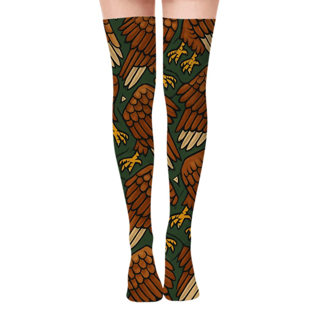 Eagle Wing Scale Tessellation On Forest Green Background trendy patterned over-the-knee socks