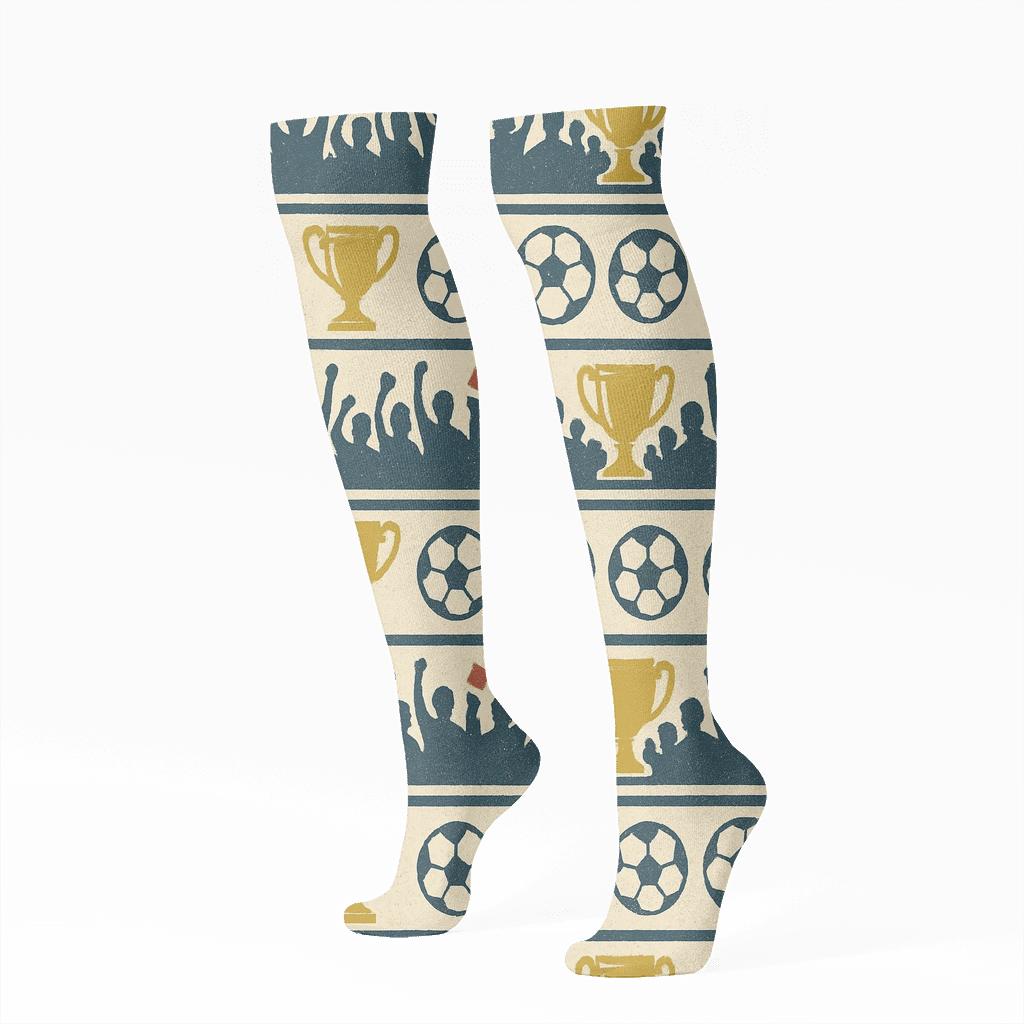 Vintage Poster Crowd Bands, Navy Gold Fifa Scotland unique graphic knee-high socks