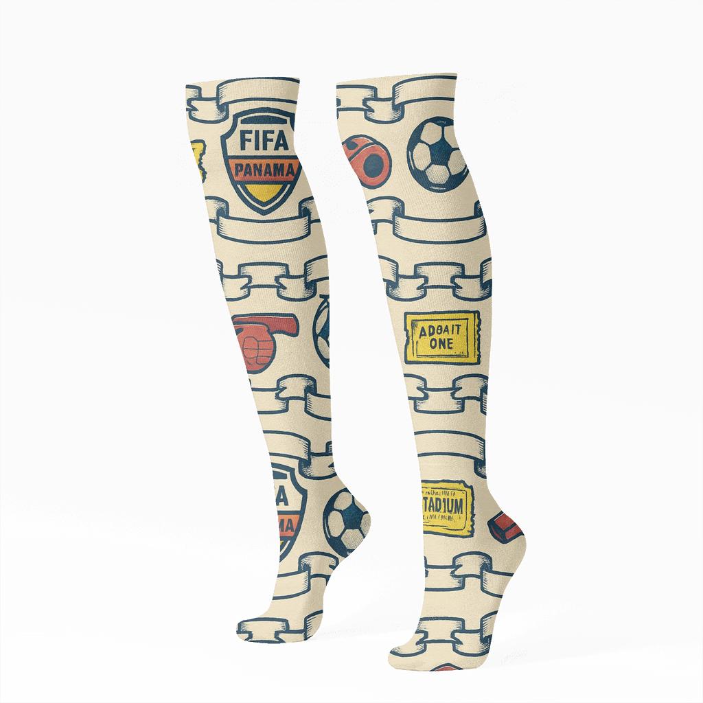 Retro Poster Ribbons With Fifa Panama Icons soft everyday knee-high socks