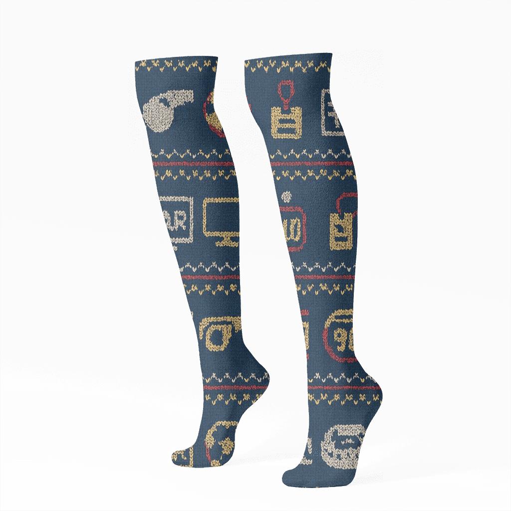 Knitted Illusion Pattern Bands With Fifa Morocco Match Day Icons premium sports knee-high socks