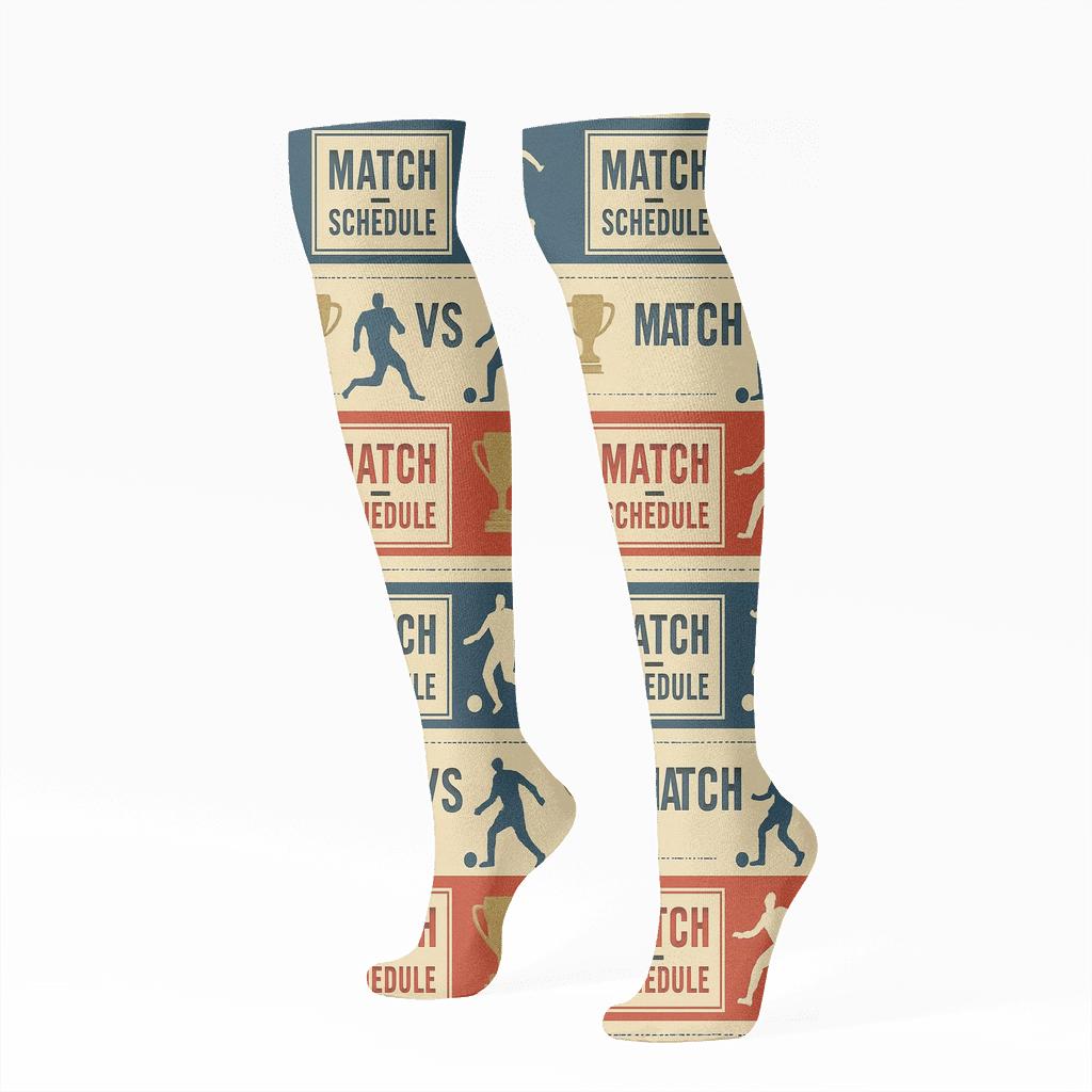 Vintage Match Schedule Stripes With Fifa France stylish athletic knee-high socks