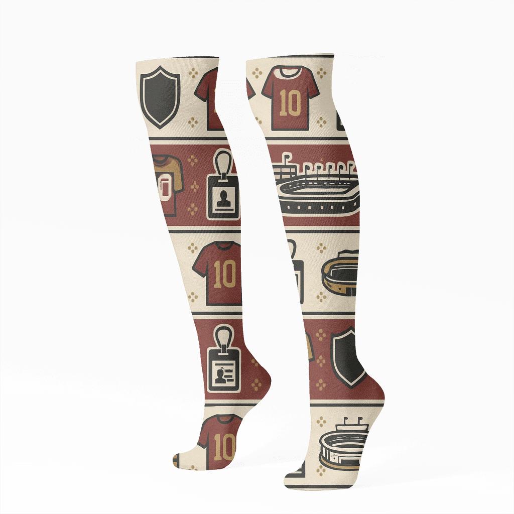 Vintage Badge Nostalgia Pattern Bands With Fifa Austria designer print knee-high socks