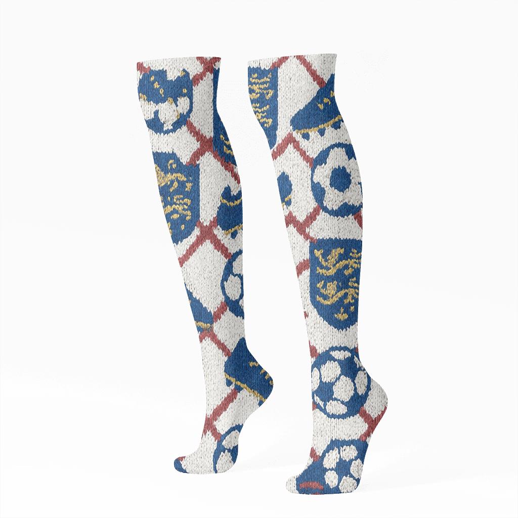 Knitted Pattern Illusion Three Lions Fifa England Crest Lattice trendy patterned knee-high socks