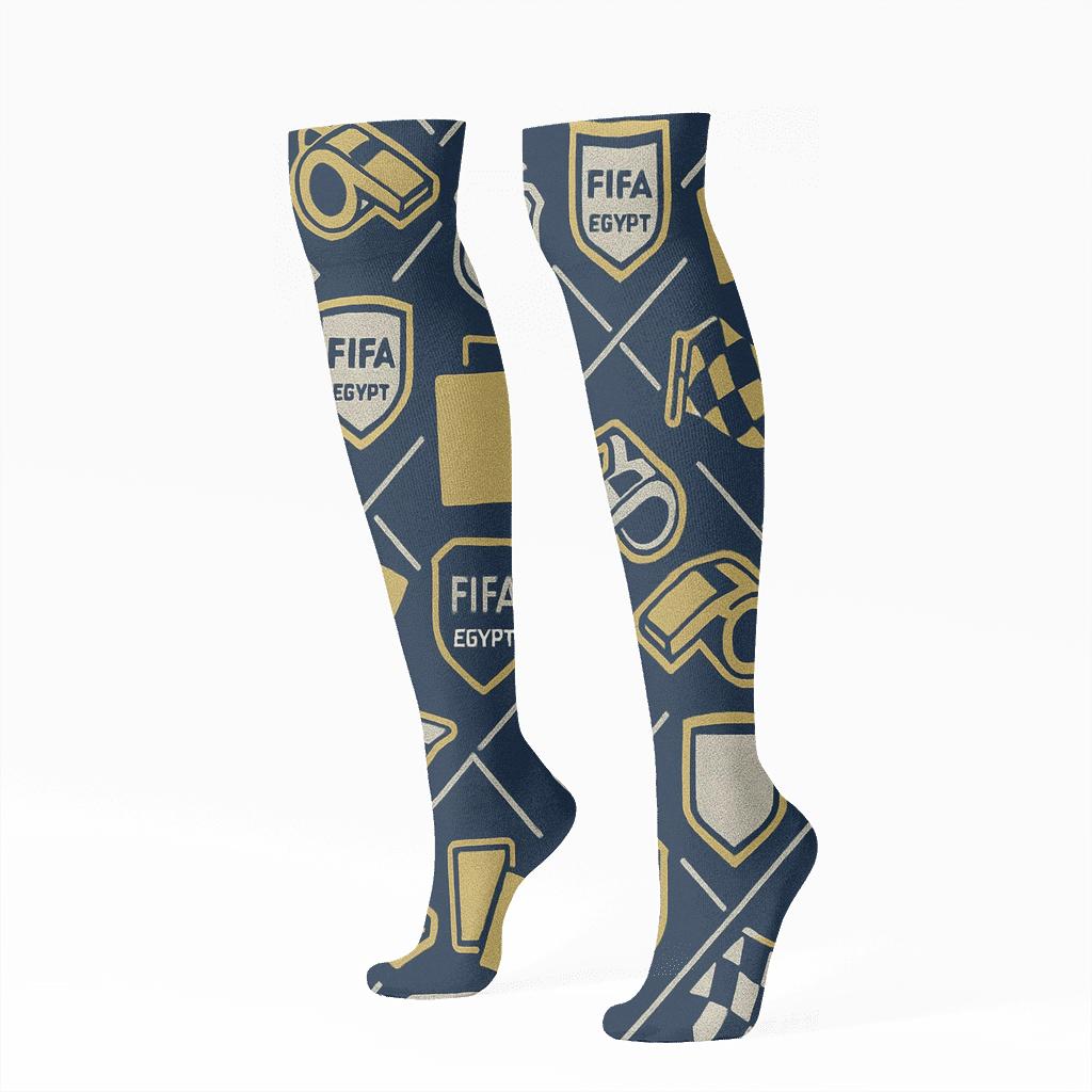 Interlocking Referee Crests In Fifa Egypt Lattice comfortable cotton knee-high socks