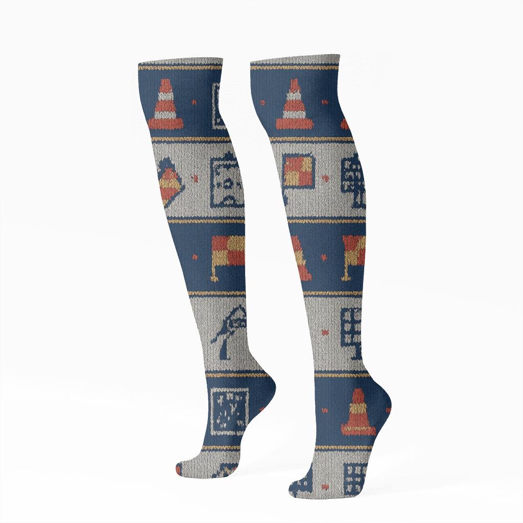 Fifa Tunisia Knit Illusion Sideline Panorama designer print knee-high socks